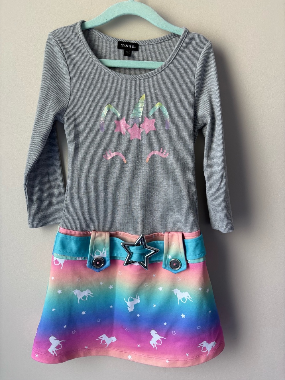 Zunie Girls Rainbow Unicorn Dress with Belt